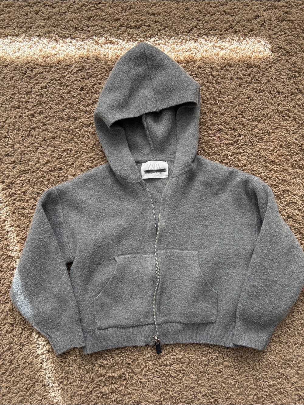 Zara Girl’s Charcoal Gray Hooded Zip Knit Sweater